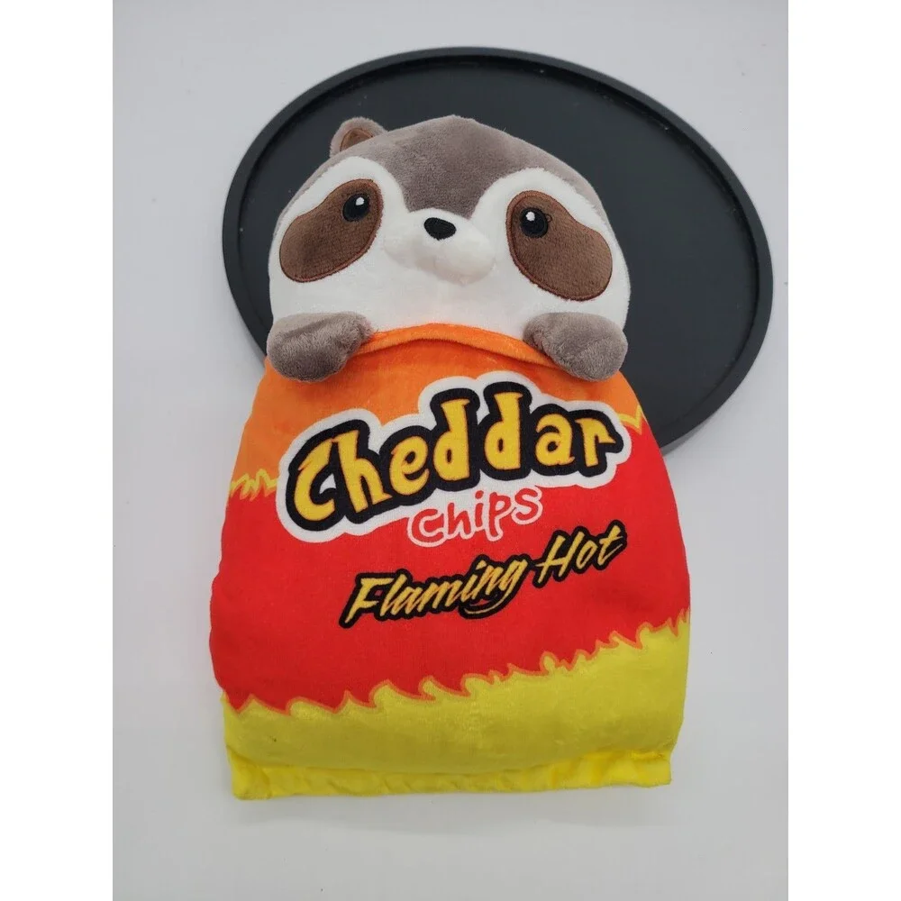 Cheddar Chips Flaming Hot Parody Pals Chip Bag Raccoon Plush Toy 10.5